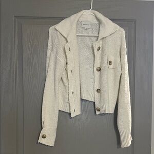 Pink Rose Cream Button-Up Cardigan